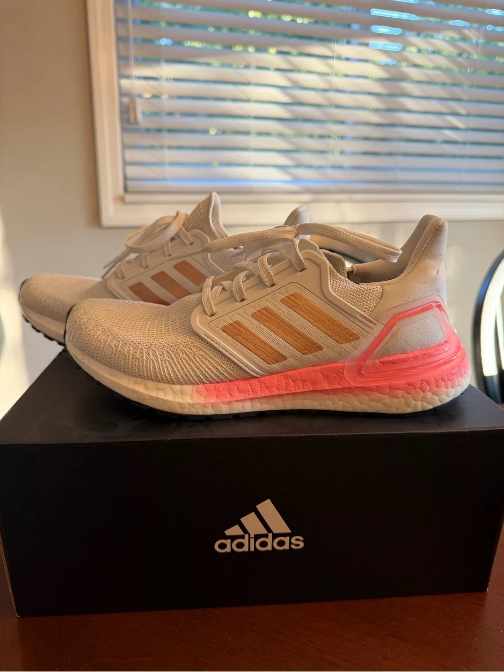 adidas White Running Sneakers with Pink Coral Accents